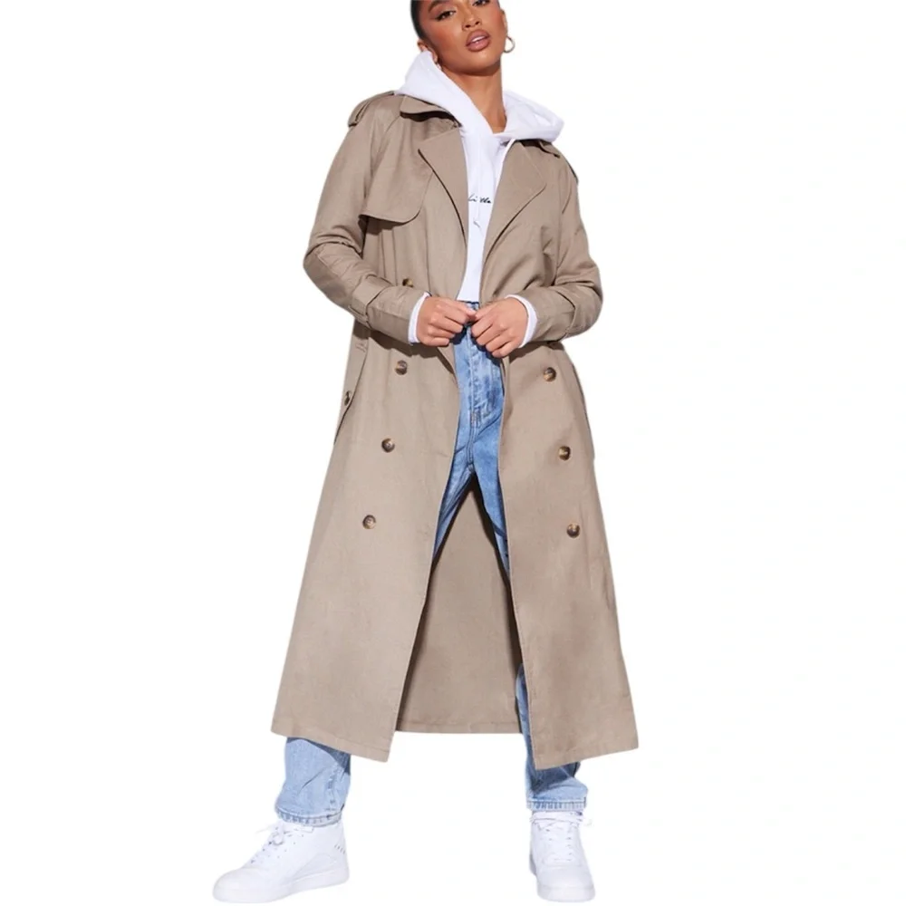 PrettyLittleThing Stone Woven Oversized Trench Coat Women's Size XL - Picture 1 of 13